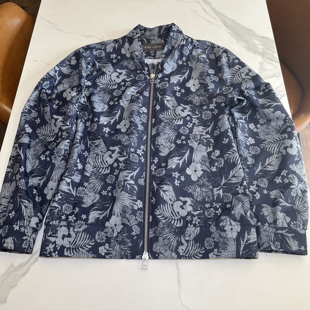 Slate & Stone Womens Size Large Windbreaker Jacket Full Zip Tropical Blue Gray